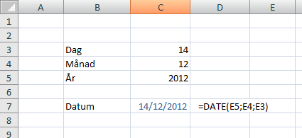 Med formeln DATE i Excel bygger du ihop ett riktigt datum.